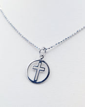 Load image into Gallery viewer, Cross in a Circle &amp; Ball Chain - 14K White Gold