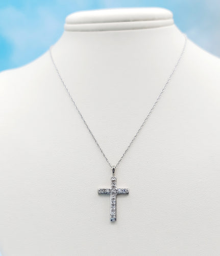 .40 Carat Flat Diamond Cross & Chain - 14K White Gold