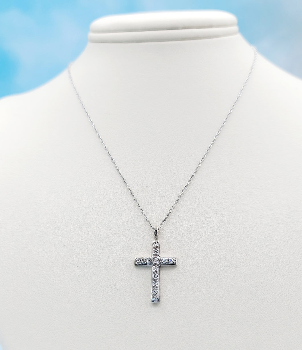 .40 Carat Flat Diamond Cross & Chain - 14K White Gold