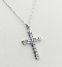 Load image into Gallery viewer, .40 Carat Flat Diamond Cross &amp; Chain - 14K White Gold