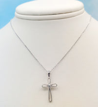 Load image into Gallery viewer, White Gold Cross with X design on Cable Chain - 14K White Gold