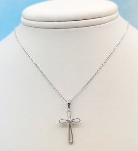 White Gold Cross with X design on Cable Chain - 14K White Gold