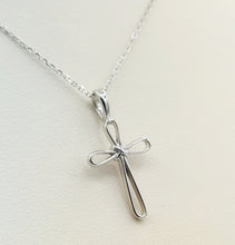 Load image into Gallery viewer, White Gold Cross with X design on Cable Chain - 14K White Gold