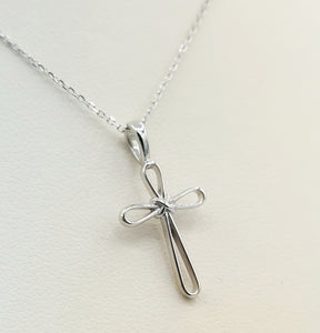 White Gold Cross with X design on Cable Chain - 14K White Gold