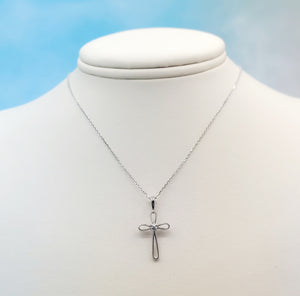 White Gold Cross with X design on Cable Chain - 14K White Gold