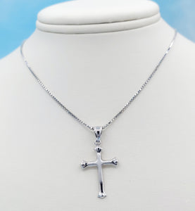 Matte & Polished Cross on Box Chain - 14K White Gold