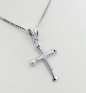 Matte & Polished Cross on Box Chain - 14K White Gold