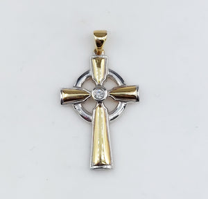 Celtic Diamond Cross - Two Tone - 14K