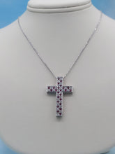 Load image into Gallery viewer, Ruby &amp; Diamond Cross Pendant on Wheat Chain - 14K White Gold