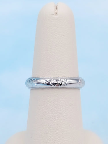 Aztec Boho Wedding band - 14K White Gold