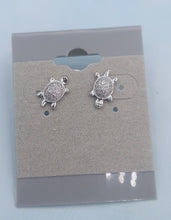 Load image into Gallery viewer, Clear CZ Turtle Stud Earrings - Sterling Silver
