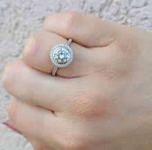 Load image into Gallery viewer, Bezel Halo CZ Ring - Sterling Silver