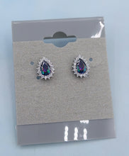 Load image into Gallery viewer, Pear Mystic Topaz with Halo Studs - Sterling Silver
