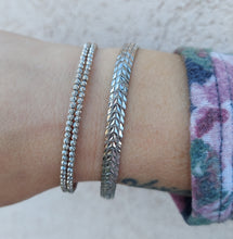 Load image into Gallery viewer, Double Row Diamond Cut Bangle Bracelet - 14K White Gold