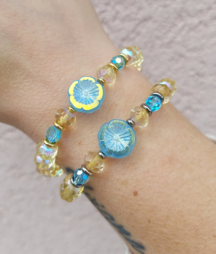 Yellow & Blue Flower Bracelet - Marie's Stash Exclusive