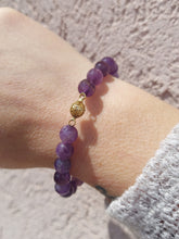 Load image into Gallery viewer, Amethyst Stretch Bracelet with Gold Accent
