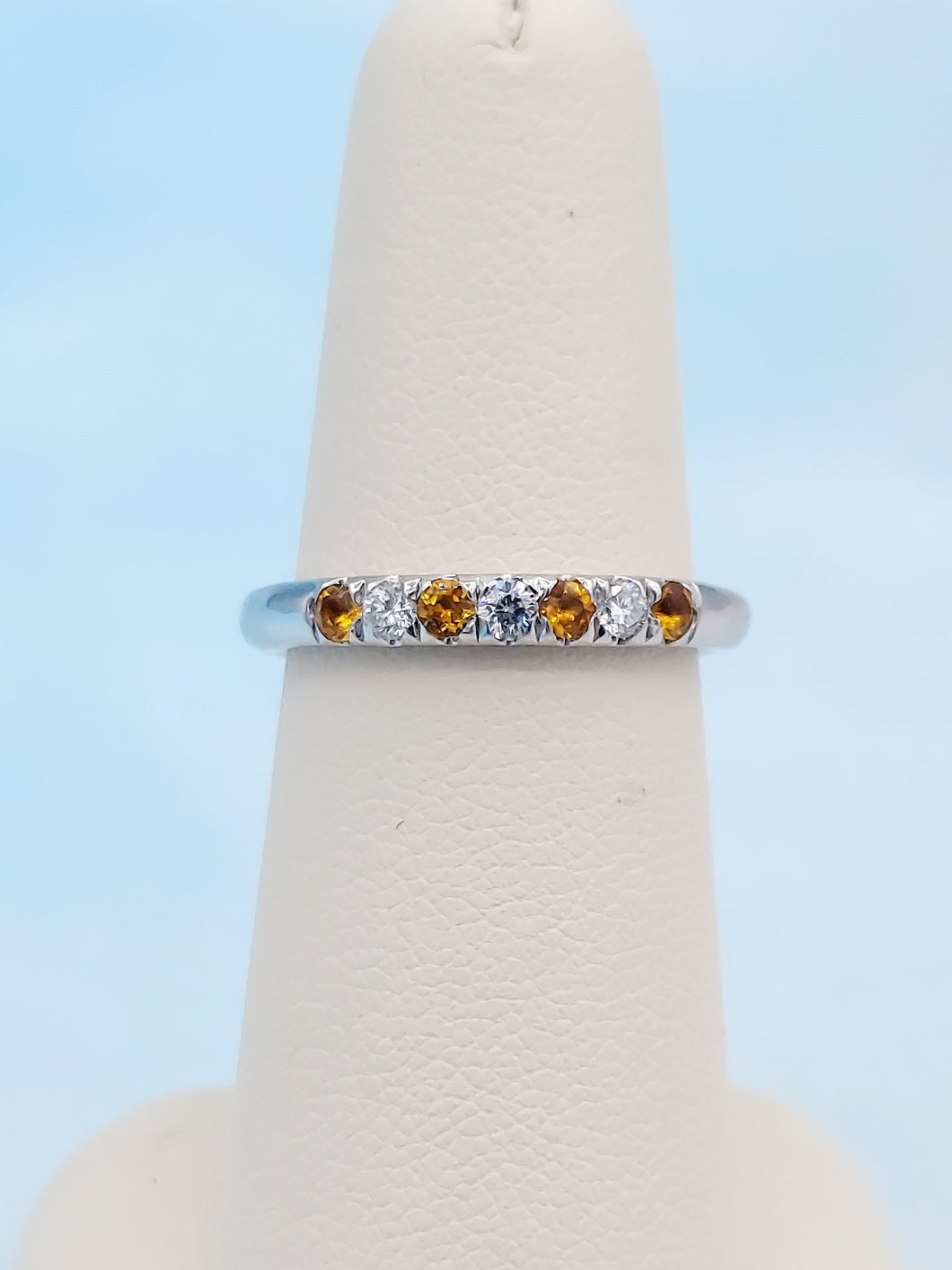 Citrine and Diamond Band - 14K White Gold