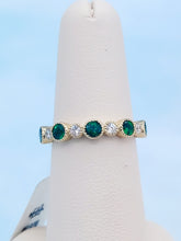 Load image into Gallery viewer, Bezel Set Emerald and Diamond Milgrain Band - 14K Yellow Gold