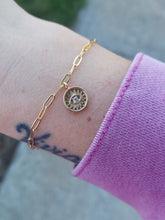 Load image into Gallery viewer, Evil Eye Paperclip Link Bracelet - Gold Plated