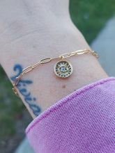 Load image into Gallery viewer, Evil Eye Paperclip Link Bracelet - Gold Plated