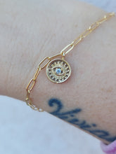 Load image into Gallery viewer, Evil Eye Paperclip Link Bracelet - Gold Plated