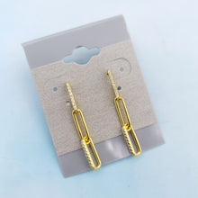 Load image into Gallery viewer, Gold CZ Paperclip Link Dangle Earrings - Gold Plated