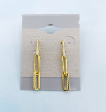 Load image into Gallery viewer, Gold CZ Paperclip Link Dangle Earrings - Gold Plated