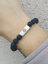 Load image into Gallery viewer, Stainless Steel Brushed Medical ID Lava Stone Stretch Bracelet