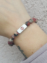 Load image into Gallery viewer, Stainless Steel Brushed Medical ID Rhodochrosite Bead Stretch Bracelet