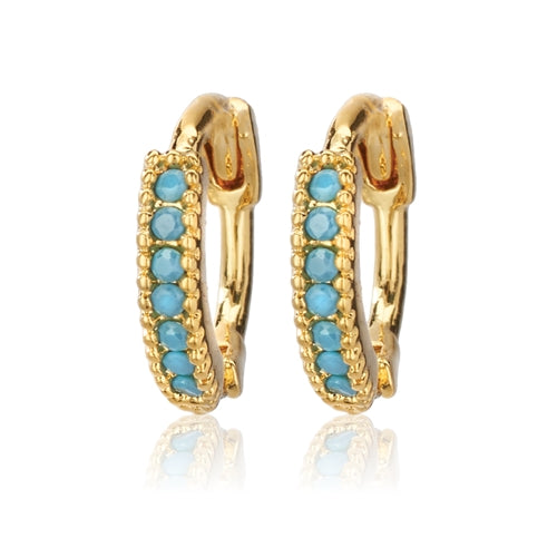 Gold Turquoise Pave Stone Huggies
