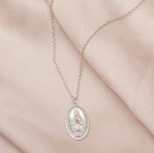 Mother Mary Charm Necklace - Sterling Silver