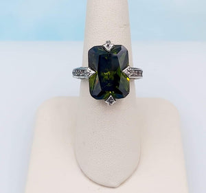 Green Antique Crystal Ring - Sterling Silver
