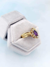 Load image into Gallery viewer, V Shaped Amethyst and Diamond Ring - 14k Yellow Gold - Estate Piece
