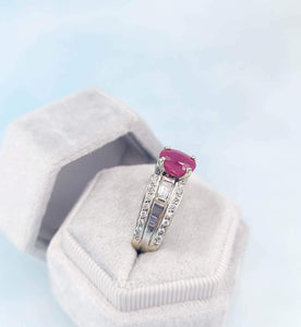 Ruby & Diamond Ring - 14K White Gold- Estate Piece