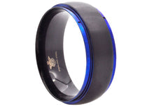 Mens Black And Blue Stainless Steel 8mm Ring