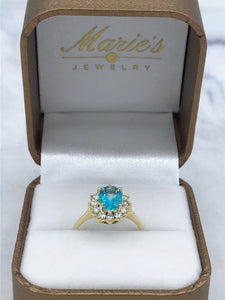 Paraiba Topaz Diamond Halo Ring