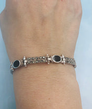 Load image into Gallery viewer, Onyx &amp; Marcasite Silver Bracelet