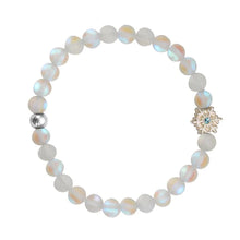 Load image into Gallery viewer, Snowflake Stretch Bracelet with Clear Quartz Beads