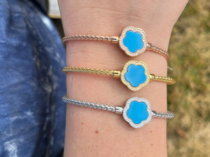 The Blue Forget-Me-Not Italian Cuff Bangle Bracelet - Limited Edition