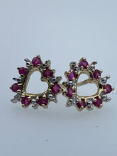 Load image into Gallery viewer, Ruby and Diamond Heart earrings