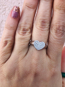 Signet Heart Ring with CZ - Sterling Silver