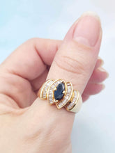 Load image into Gallery viewer, Fancy Marquise Shaped Sapphire &amp; Diamond Ring - 14K Yellow Gold - Estate Piece