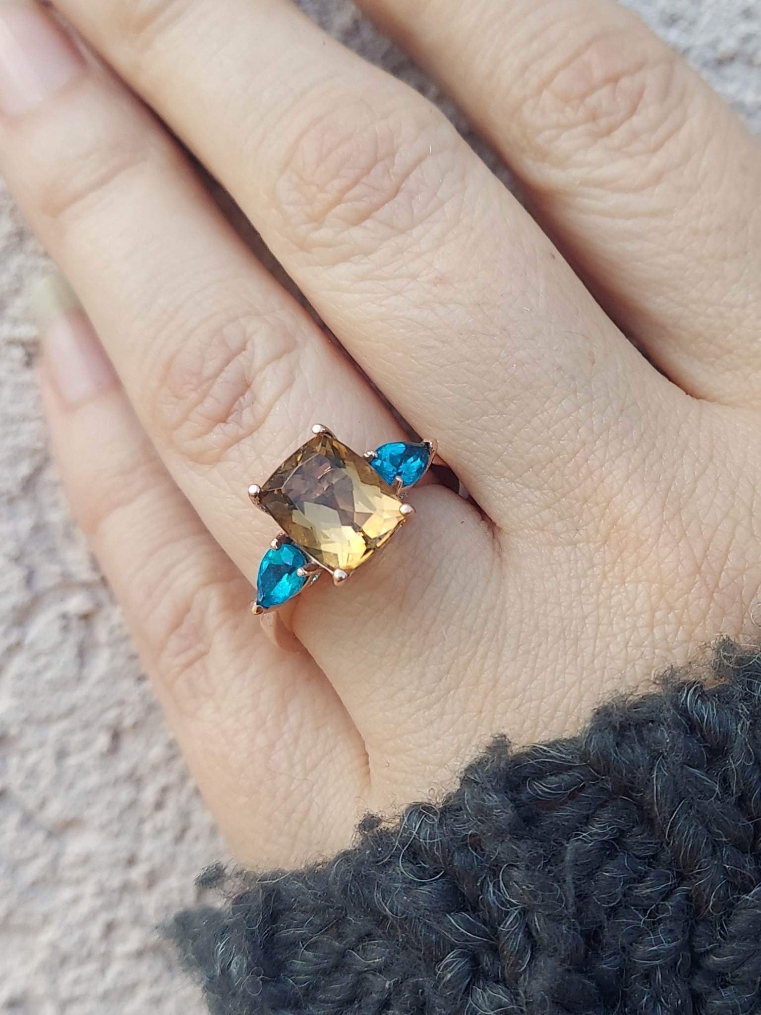 Honey Smokey Topaz and Blue Apatite Ring - 14K Rose Gold – Marie's