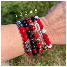 Load image into Gallery viewer, Buffalo Plaid Red and Silver Christmas $10 Stretch Bracelet