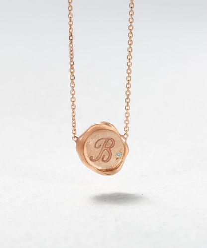 Wax Initial Stamp Necklace - 14K Rose Gold