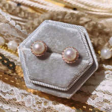 Load image into Gallery viewer, Pearl Diamond Studs - 14K Rose Gold