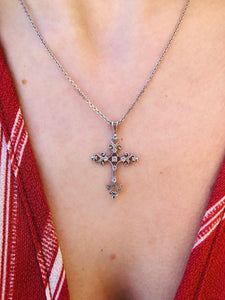 Filigree CZ Cross Necklace - Sterling Silver