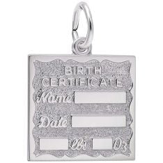 Birth Certificate Charm, Sterling Silver