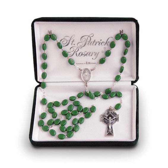 Green Glass Shamrock Bead St. Patrick Celtic Rosary