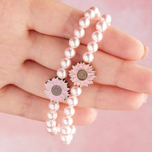 Load image into Gallery viewer, Pink Sunflower with Pink Pearls Stretch Bracelet